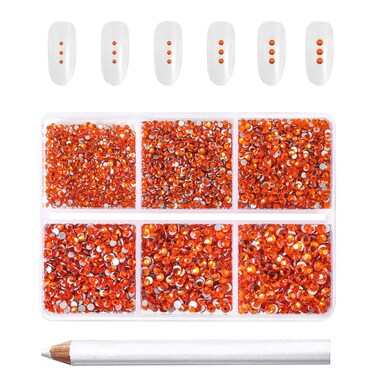 Beadsland 7200pcs Flatback Rhinestones,Orange Rhinestones Nail Gems Round Crystal Rhinestones for Crafts,Mixed 6 Sizes with Wax Pencil Kit, SS3-SS10,Hyacinth/Orange