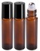 Pack of 3 - Roll-on Refillable Glass Perfume Bottle Purse or Travel Size, Amber Glass Roller Bottles, Roll on Bottles with Stainless Steel Roller Ball