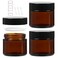 2 oz Amber Round Glass Jars, Pack of 3 with Black Lids, Cosmetics Containers for Face Cream Lotion, Powder, Candle, Spice, Body Butter