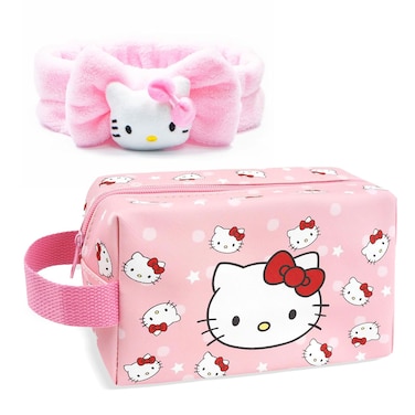 Toiletry Bag &amp; Spa Headband, Cute PU Leather Ttravel Makeup Bag, Soft Makeup Headband for Washing Face, Gifts for Women Girls