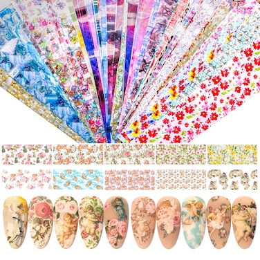 DANNEASY 150 Sheets Nail Foil Nail Transfer Foil Stickers Nail Art Decals Starry Sky Laser Flower Leopard Print Nail Design Nail Art Foil for Larger, Longer Gel Nails