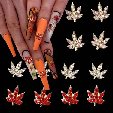 Maple Leaf Nail Charms Shiny Crystal Alloy Maple Leaves Nail Charms Rhinestones for Acrylic Nails Designs Maple Nail Gems Fall Nail Art Supplies for Women Autumn Thanksgiving DIY Manicure Accessories