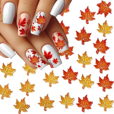 Maple Leaf Nail Charms Fall Nail Rhinestones Thanksgiving Nail Decorations Acrylic Nail DIY Nail Charm Nail Accessories Autumn Leaf Nail Art for Women Girls Salon Manicure 40Pcs