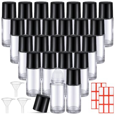 Sumind 24 Pcs 50ml Essential Oil Roller Bottles Glass Deodorant Clear Roller Ball Container Empty Refillable Rollerball Bottle with Stainless Steel Balls, Funnel and Sticker