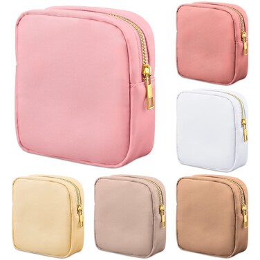 Remerry 6 Pcs Nylon Cosmetic Bag Travel Make up Pouch Toiletry with Zipper Preppy Makeup Bag Waterproof Organizer Case Set for Women Girls(4.7 x 5.1 x 2 Inches,Pink, Brown)