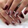 Red Press on Nails Medium Fake Nails Square Glue on Nails Wine Red False Nails with Design Silver Glitter Lines Reusable Artificial Nails Acrylic Stick on Nails for Women Girls 24 Pcs