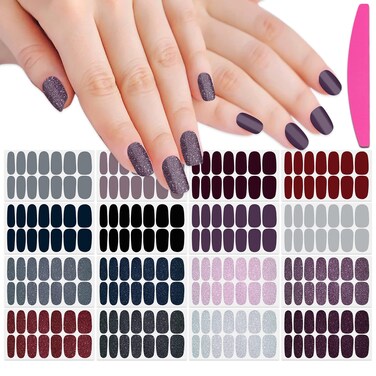 SILPECWEE 16 Sheets Nail Polish Stickers Full Nail Wraps Solid Color Self Adhesive Nail Polish Strips Gel Nail Stickers for Women Fingernail Manicure Sticker Nails for Women with 1pc Nail File
