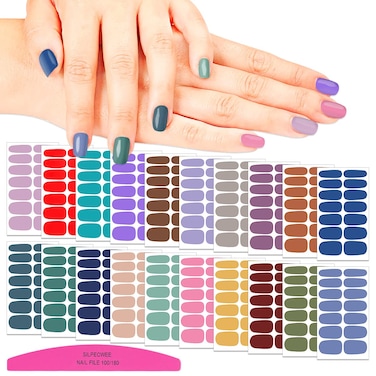 SILPECWEE 20 Sheets Solid Color Nail Polish Strips Self Adhesive Full Nail Wraps Nail Polish Stickers for Women Nail Art Accessories Manicure Kit with 1pc Nail File
