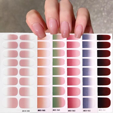 6 Sheets Full Wraps Gel Nail Stickers Gradient Designs Nail Polish Strips Full Nail Wraps Self-Adhesive Orange Pink Gel Nail Strips Green Blue Red Nail Polish Stickers for Women Girls Manicure Designs
