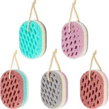 Boao 5 Pieces Soft Bath Sponge Gentle Soothing Body Sponge Fiber Exfoliating Shower Sponge for Women Men, Random Color