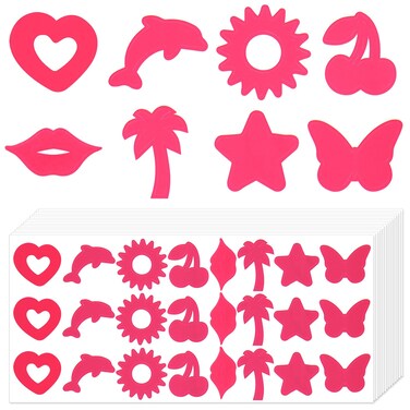 360pcs Tanning Stickers, 8 Styles Sunbathing Sticker Self Adhesive Heart Star Lips Butterfly Cherry Coconut Dolphin Sun Tan Body Tattoo Stickers Decals for Summer Beach Accessories (Rose Red