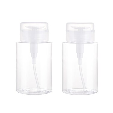 2PCS 100ML/3.4oz Push Down Empty Lockable Pump Dispenser Bottle for Nail Polish Makeup Remover Clear Empty Plastic Dispenser Bottle