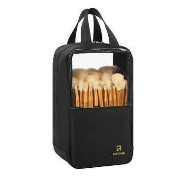 MONSTINA Makeup Brush Organizer Bag,Large Capacity Portable Stand-Up Makeup Brush Holder,Professional Artist Makeup Brush Sets Case Dust-proof TPU Transparent Clear