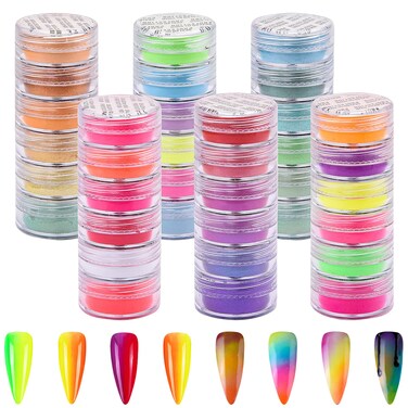 Duufin 36 Colors Nail Pigment Powder Colorful Luminous Powder Iridescent Glitter Pearlescent High-Gloss Halo Powder Pigments for Nails Art, Body and Crafts