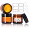3 Pack 2 oz Amber Glass Jars with lids, Cosmetic Jars with Inner Liners and Black Lids, Lotion Jars, Candle Making Jars for Lotions, Scrubs and Cosmetic, Lables and Spatulas Include
