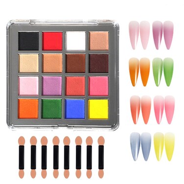 Nail Pigment Palette Solid nail Powder Set Ombre Nail Powder For Nail Art Manicure DIY Accessories 16 Colors (A)