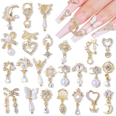 Charms Metal Alloy 3D Luxury Gold Nail Diamonds Rhinestone Crystal Nail Studs Manicure Jewelry for Crafts DIY Nail Art Tip (Pendant)