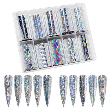 Holographic Nail Foil Laser Metallic Transfer Foil Nail Wraps Nail Foils Starry Sky Nail Design Stickers Decals for Nail Art Accessories DIY Decoration (10 Roll, Length 39.3in)