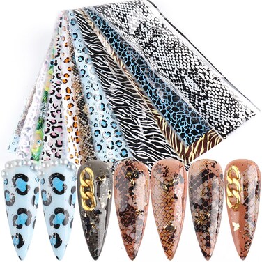 Leopard Print Nail Foil Holographic Nail Foils Transfer Foil for Nails Starry Sky Star Nail Wraps Nail Design Stickers Decals for Nail Art DIY Decoration - 10 Sheets