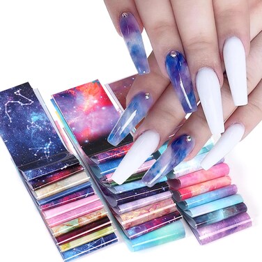 Holographic Nail Foil Iridescent Nail Design Stickers Decals Galaxy Constellation Nail Foils Starry Sky Transfer Foil Nail Wraps for Nail Art DIY Decoration - 30 Sheets