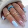 Medium Press on Nails Square Matte Light Blue Fake Nails with Waves Lines Design Artificial Acrylic False Press ons Full Cover Stick on Nail for Women Girls Daily Wear Wedding 24Pcs