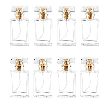 Glass Perfume Bottle Empty Refillable 8Pack Clear Travel Perfume Spray Atomizer Bottle 30ml Perfume Fine Mist Spray Bottle Perfume Bottle Atomizer Container with Spray Applicator (30ml Square, Clear