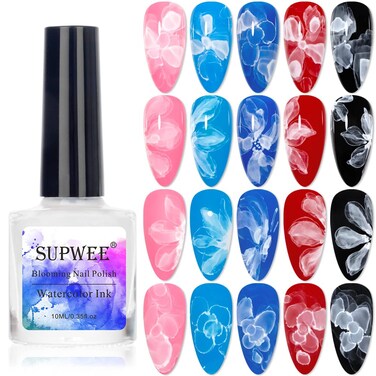 White Blooming Ink Nail Polish Marble Watercolor Ink Nail Painting Gel Nail Blossom Flower Nail Art Design Soak Off UV Gel Manicure DIY Nail Design At Home 10ML(0.33FL OZ)