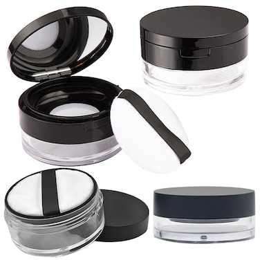 1 Pcs 20g(0.7 oz) And 1 Pcs 10g(0.33 oz) No Leaks Empty Reusable Plastic Loose Powder Container,Sponge Powder Puff,Elasticated Net Sifter,DIY Foundation Makeup Tool (2 Cases)