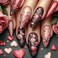 Press on Nails Medium Almond Fake Nails with Floral Heart Designs Red Nails Press ons Glossy Glue on Nails Black Acrylic Nails Stick on Nails for Women 24Pcs