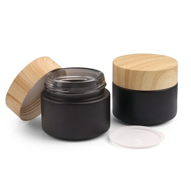 2 Pack 100g/3.4oz Black Frosted Glass Jar Cosmetic Cream Jar Empty Sample Jar Travel Refillable Makeup Pot Jar With Leakproof lids For DIY Lotion Cream Lip Balm