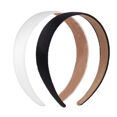 2 Pack Satin Headbands 1.3 Inch Wide Headband Girls Black Headband Women Non Slip Fashion Head Band Hair Bands Diy Hair Accessories Women Girls (Black&amp;White)