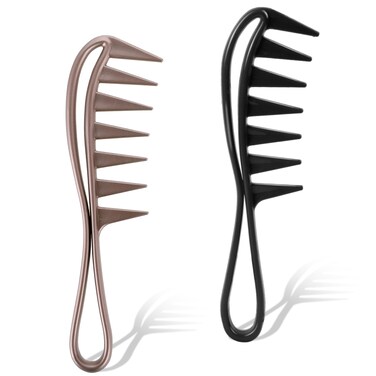Wide Tooth and Large Texture Comb, Durable Plastic Anti-Static Shower Comb with Shark Teeth Design for Wet Hair, Waves, Wigs - Professional Hairstyling Tool for Barbers and Salons (Black &amp; Champagne)