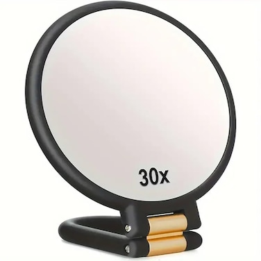 30x Magnifying Mirror Double Side Handheld Mirror 30X/1X Magnifying Hand Mirror with Stand Foldable Travel Mirror Makeup Mirror for Desk Women (Black)