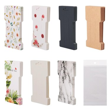 FASHEWELRY 140 Pcs Hair Clip Display Cards 6.65x11.5CM Cardboard Hair Bow Display Holder with 140 Pcs Self-Sealing OPP Bags for Hair Barrettes Clip Hair Bow Display &amp; Organization (7 Patterns )