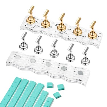 GAOY Nail Stand for Press on Nails, 2Pcs Magnetic Stand Practice Display Holder with 96Pcs Reusable Adhesive Putty for Home DIY &amp; Salon Use Manicure Tools, Golden &amp; Silver
