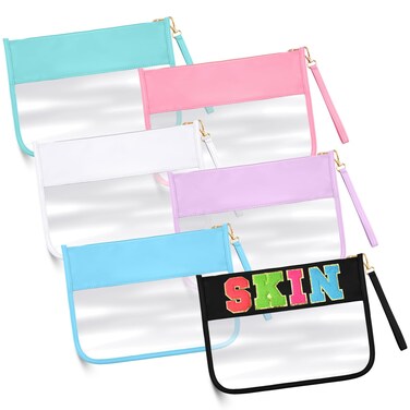Paterr 6 Pieces Clear Makeup Bags Flat Preppy Clear Zipper Pouches DIY Cosmetic Bags with Zipper Transparent PVC Waterproof Snack Bag Travel Toiletry Bag for Women(Multicolor)