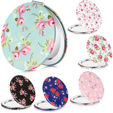 Vicenpal 6 Pieces Rose Pattern Pocket Mirrors for Women Small Mini Compact Mirror for Purse Magnifying Travel Makeup Portable Folding Small Looking Glass Gift for Students Teacher Friend