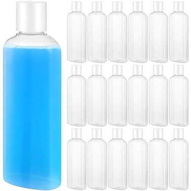 Domensi 24 Pcs 6.8oz Plastic Bottle Squeeze Containers with Disc Cap Travel Bottles Reusable Empty Toiletries Shampoo Refillable Travel Containers for Shampoo Lotions (White)