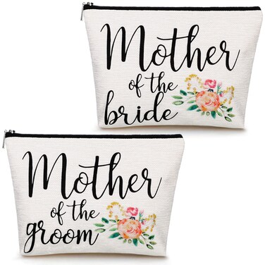 Weewooday 2 Pack Mother of the Groom and Bride Gifts Makeup Bags Floral Canvas Cosmetic Travel Toiletry Bag for Mom Mother in Law Wedding Engagement Gift