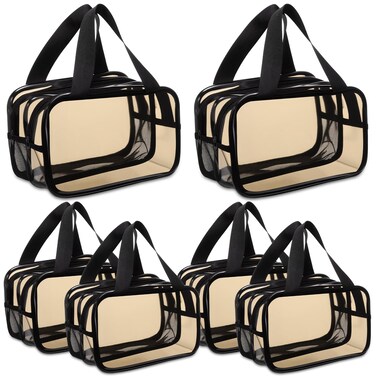 Kacctyen 6 Pcs Clear Toiletry Bag with Handles Large Opening Dry Wet Separate Draining Shower Caddy Bag with Breathable Mesh PVC Waterproof Carry Pouch Cosmetic Makeup Bag for Women Men