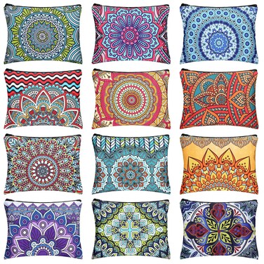 Kajaia 12 Pcs Mandala Canvas Makeup Bags Bulk Canvas Cosmetic Bag for Purse Toiletry Pouch with Zipper Travel Preppy Makeup Organizer 9.25 x 6.9 Inch Mandala Flower Cosmetic Bag Bulk for Women Adults
