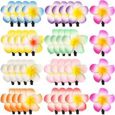 WILLBOND 36 Pieces Plumeria Flower Hair Clips Hawaiian Foam Flower Frangipani Artificial Clips for Bridal Wedding Luau Beach Tropical Vacation Party Hair Decorations(7 cm/ 2.8 inch)