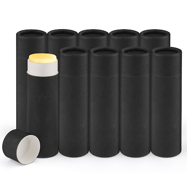 10pcs 25g/0.83oz Black Paperboard Deodorant Containers,Empty Kraft Paper Solid Perfume Tubes,Round Body Lotion Sticks Tubes,Pushing Up Style Lip Balm Bottle,Homemade DIY Lotion Bars Holder