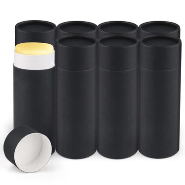 8pcs 75g/2.5oz Black Paperboard Deodorant Containers,Empty Kraft Paper Solid Perfume Tubes,Round Body Lotion Sticks Jars,Pushing Up Style Hairspray Bar Bottle,DIY Cosmetic Storage Container