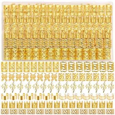 220PCS Gold Hair Jewelry Dreadlock Cuffs Braids Clips Metal Hair Cuff Rings Loc Charms Hair Beads Decorations Accessories for Women