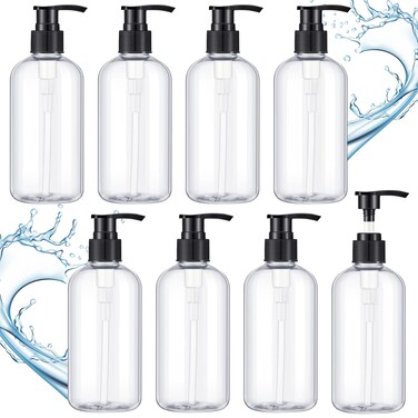 8 Pcs Plastic Pump Bottles Empty Lotion Bottle with Pump Refillable Dish Soap Dispenser Portable Hand Soap Dispenser Shampoo Lotion Container for Oil Liquid Soap(Clear,8.5 oz)