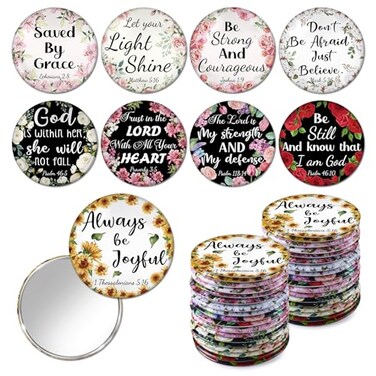 36 Pcs Mini Christian Compact Mirror Christian Gifts Bulk Floral Bible Verse Mini Compact Mirrors Religious Scripture Gifts Inspirational Portable Mirror for Women Coworkers Church Party Favors