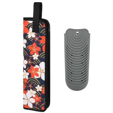 Beautyflier Set of 2 Canvas Heat-Resistant Flat Iron Holder, Straightener Case with Silicone Mat for Hair Tools - Travel, Gym or Daily Use (16.5IN, Red Blossom)