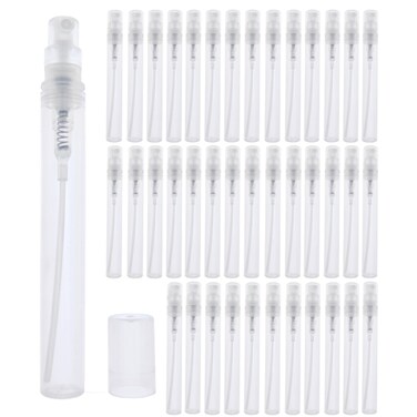 40pcs Mini Spray Bottles, 5ml Plastic Refillable Empty Fine Mist Perfume Bottles Portable Sample Spray Containers for Travel Party Cosmetic Makeup Tool, Clear