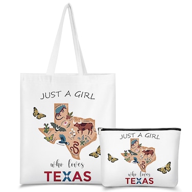 Paterr 2 Pcs Texas Gift Set Texas Canvas Tote Bag Makeup Bag for Souvenirs Lover Gifts Women Bachelorette Party